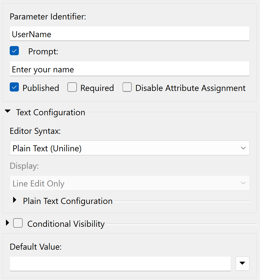 Configuring a user name user parameter